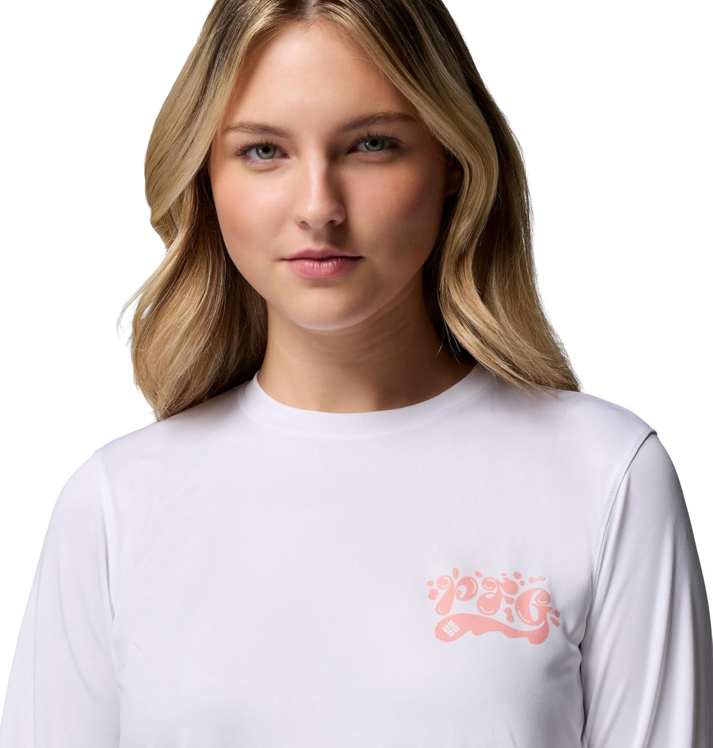 imageColumbia Womens PFG Tidal Tee Palm Waves Long SleeveWhiteFlamingo Isle