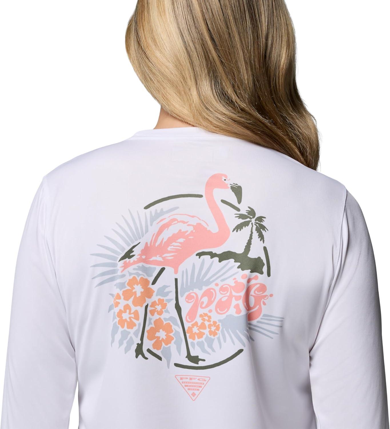 imageColumbia Womens PFG Tidal Tee Palm Waves Long SleeveWhiteFlamingo Isle