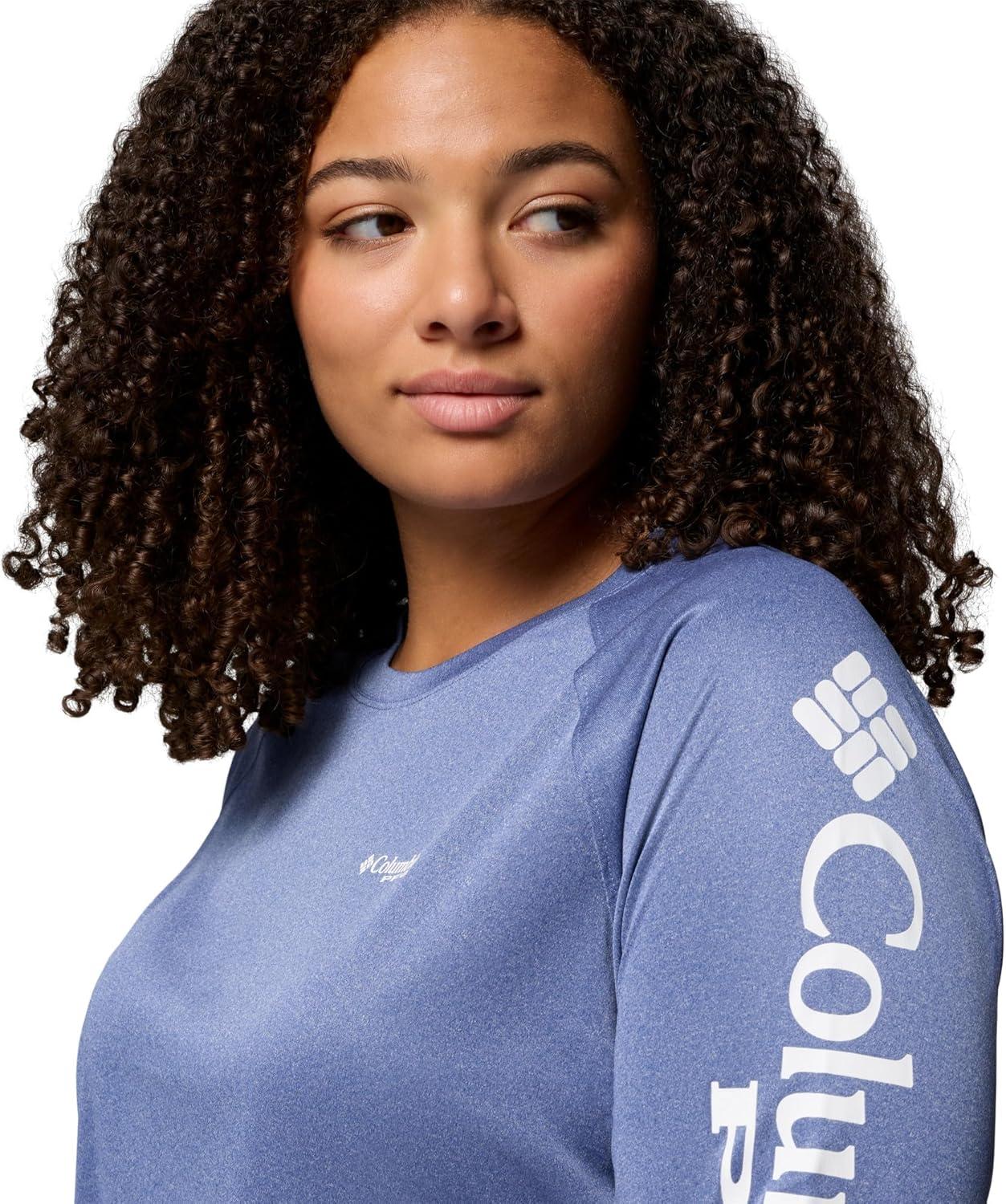 imageColumbia Womens Tidal Tee II Long Sleeve HoodieBluebell HeatherWhite Logo