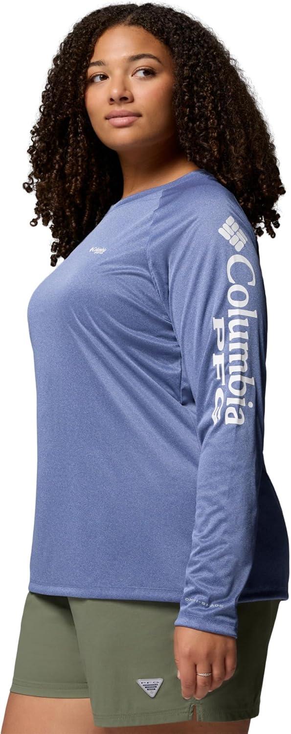 imageColumbia Womens Tidal Tee II Long Sleeve HoodieBluebell HeatherWhite Logo