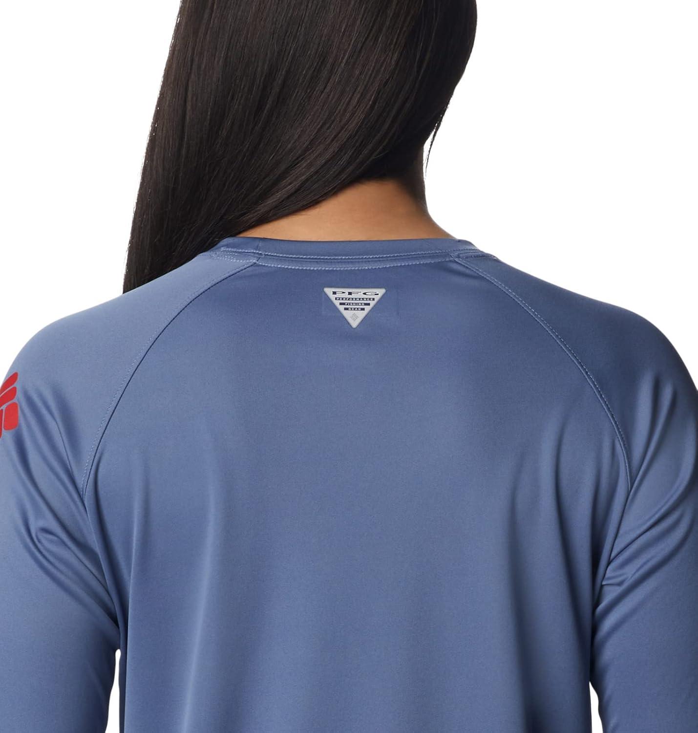 imageColumbia Womens Tidal Tee II Long Sleeve HoodieBluestoneRed Spark Logo