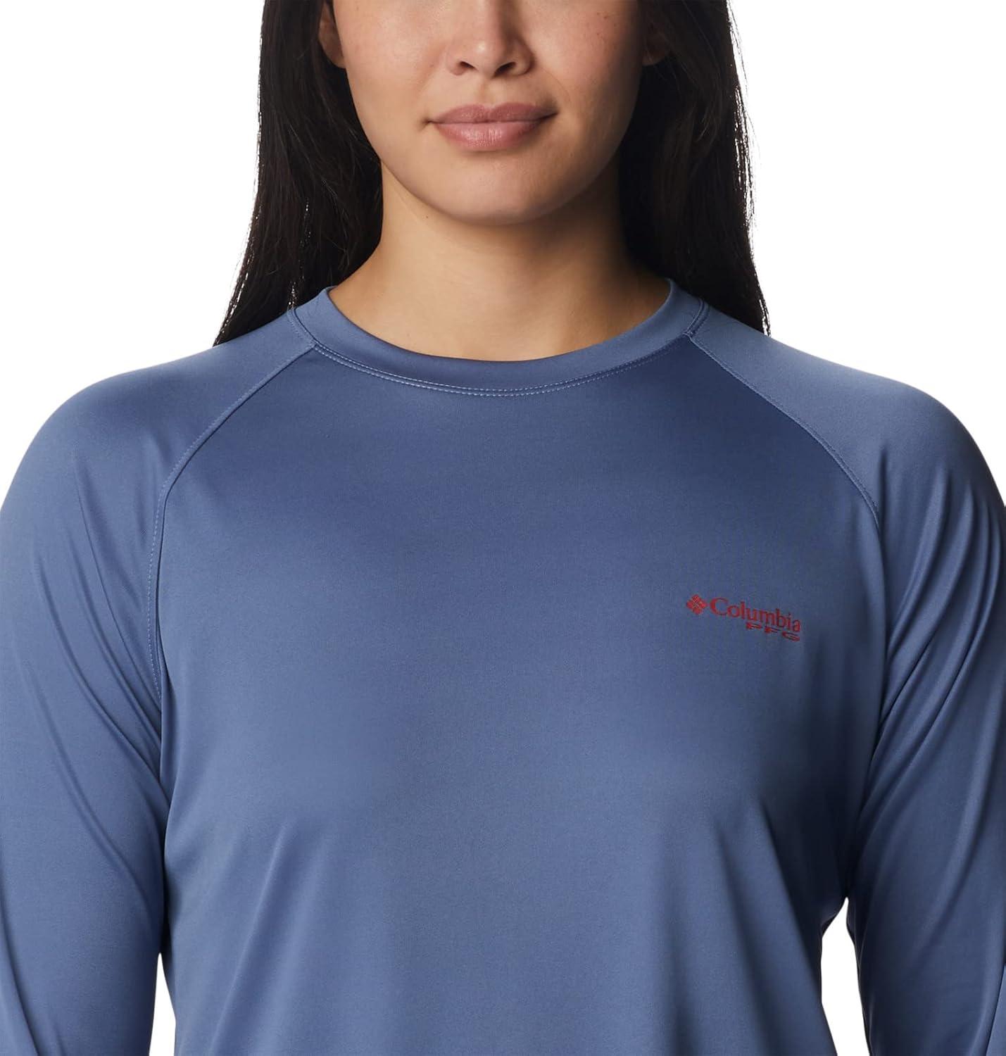 imageColumbia Womens Tidal Tee II Long Sleeve HoodieBluestoneRed Spark Logo