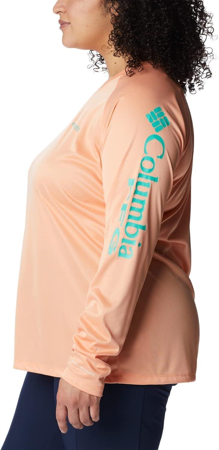 imageColumbia Womens Tidal Tee II Long Sleeve HoodieBright Nectar HeatherElectric Turquoise Logo