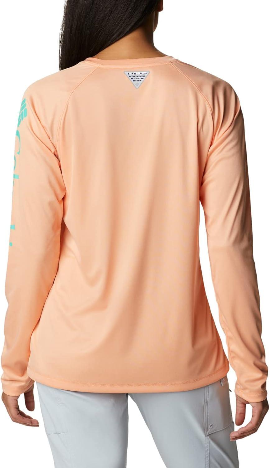 imageColumbia Womens Tidal Tee II Long Sleeve HoodieBright Nectar HeatherElectric Turquoise Logo
