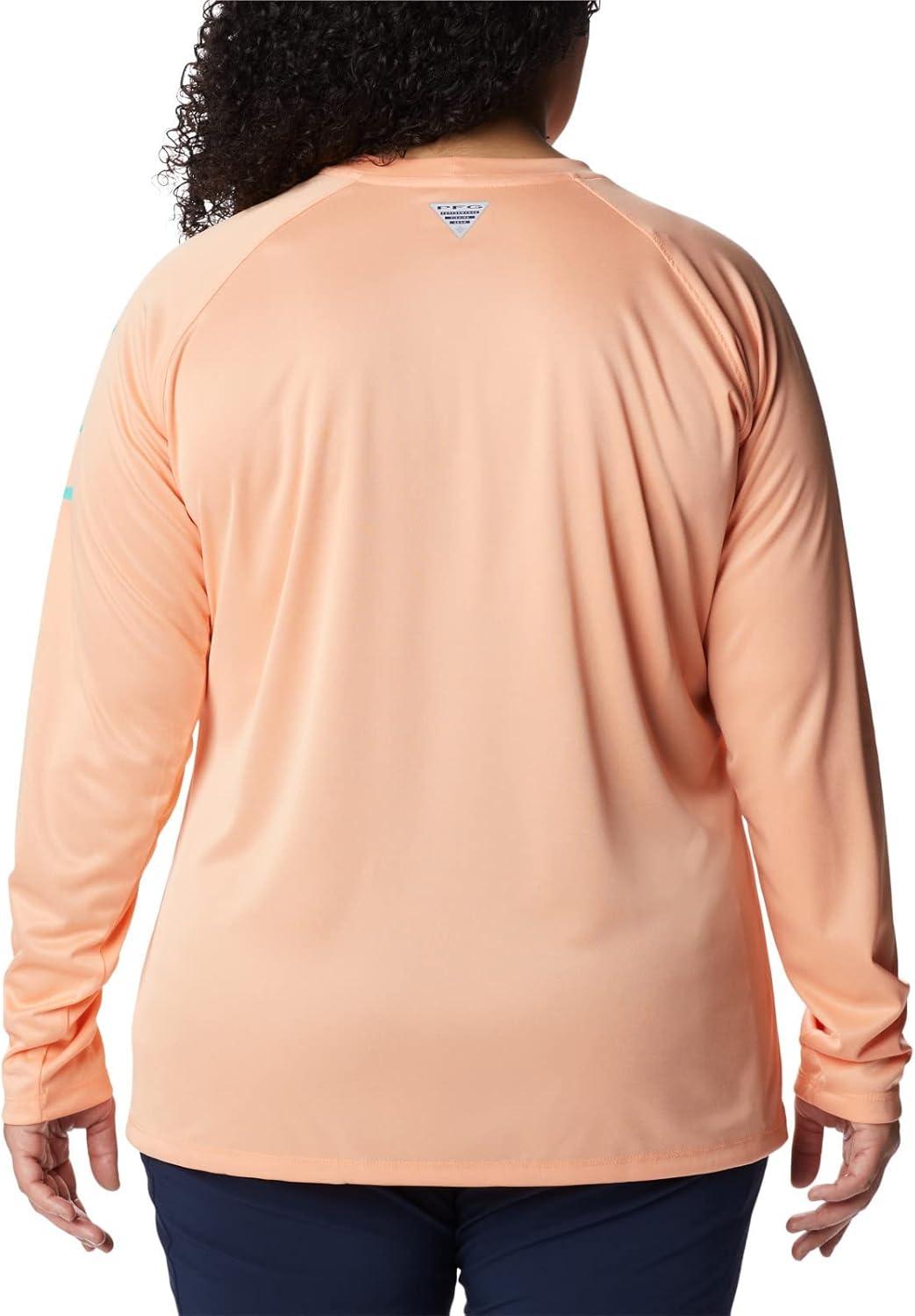 imageColumbia Womens Tidal Tee II Long Sleeve HoodieBright Nectar HeatherElectric Turquoise Logo