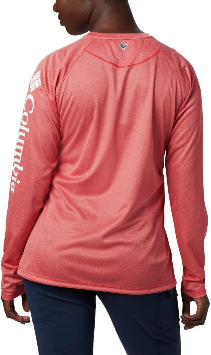 imageColumbia Womens Tidal Tee II Long Sleeve HoodieBright Nectar HeatherHarbor Blue Logo
