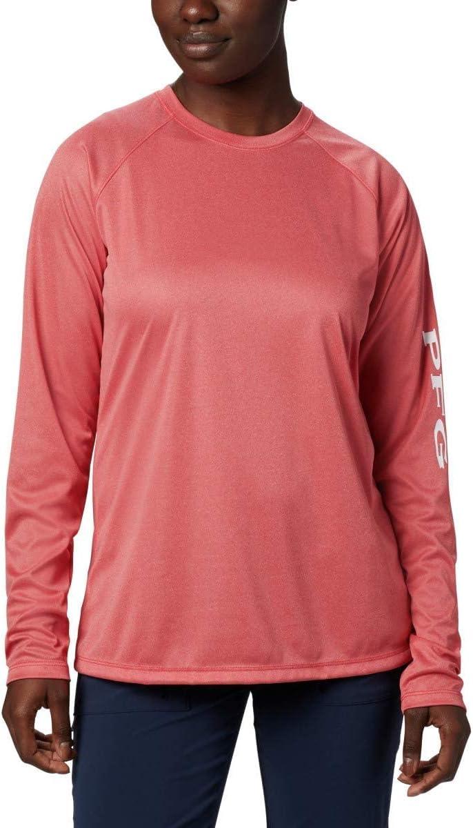 imageColumbia Womens Tidal Tee II Long Sleeve HoodieBright Nectar HeatherHarbor Blue Logo