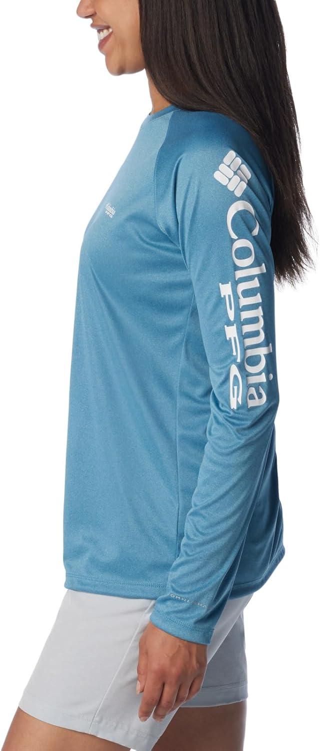 imageColumbia Womens Tidal Tee II Long Sleeve HoodieCanyon Blue HeatherWhite Logo