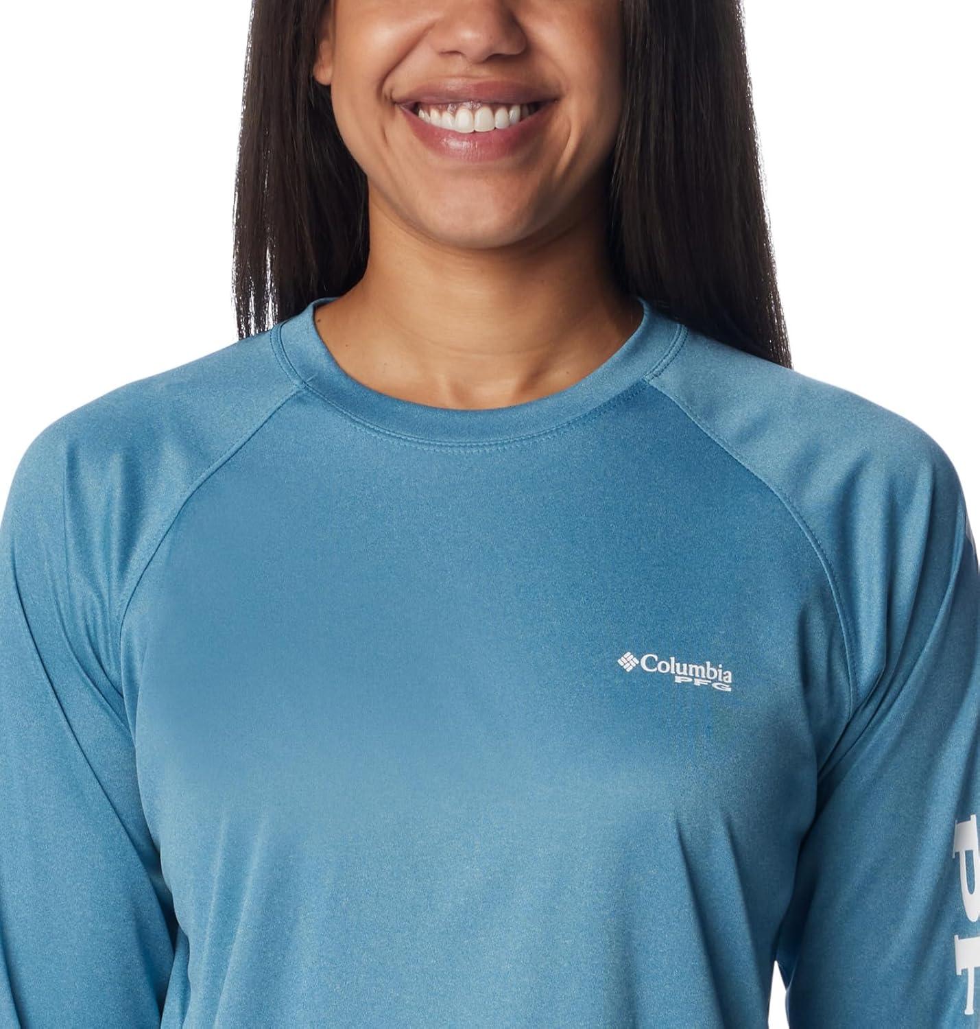 imageColumbia Womens Tidal Tee II Long Sleeve HoodieCanyon Blue HeatherWhite Logo