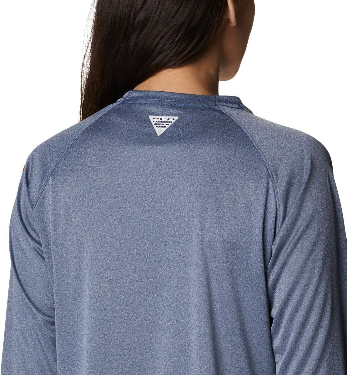 imageColumbia Womens Tidal Tee II Long Sleeve HoodieCarbon HeatherRed Spark Logo