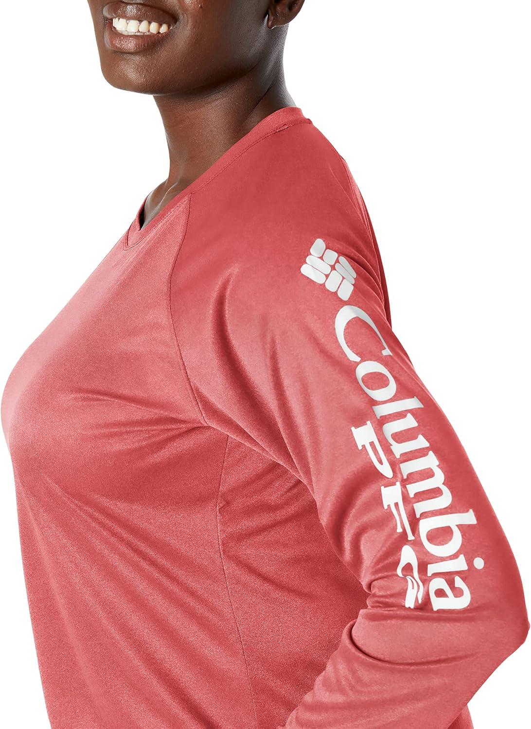 imageColumbia Womens Tidal Tee II Long Sleeve HoodieCarbon HeatherRed Spark Logo