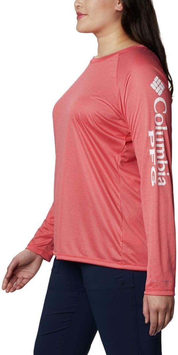 imageColumbia Womens Tidal Tee II Long Sleeve HoodieCarbon HeatherRed Spark Logo