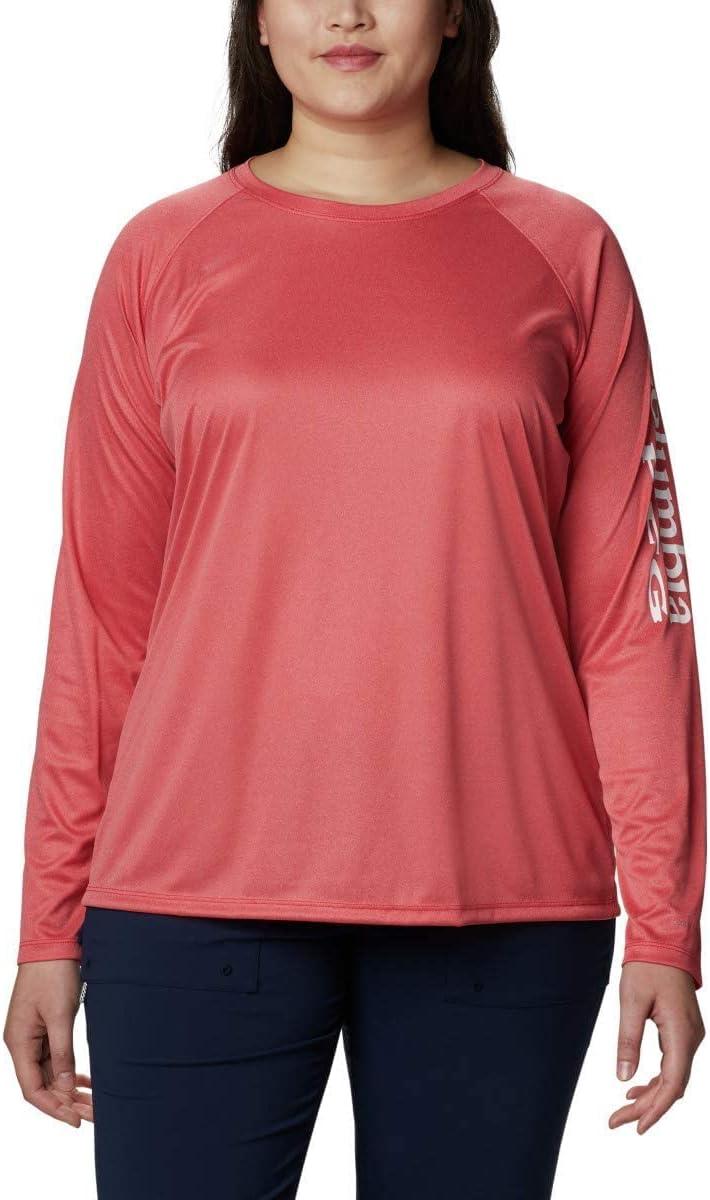 imageColumbia Womens Tidal Tee II Long Sleeve HoodieCarbon HeatherRed Spark Logo