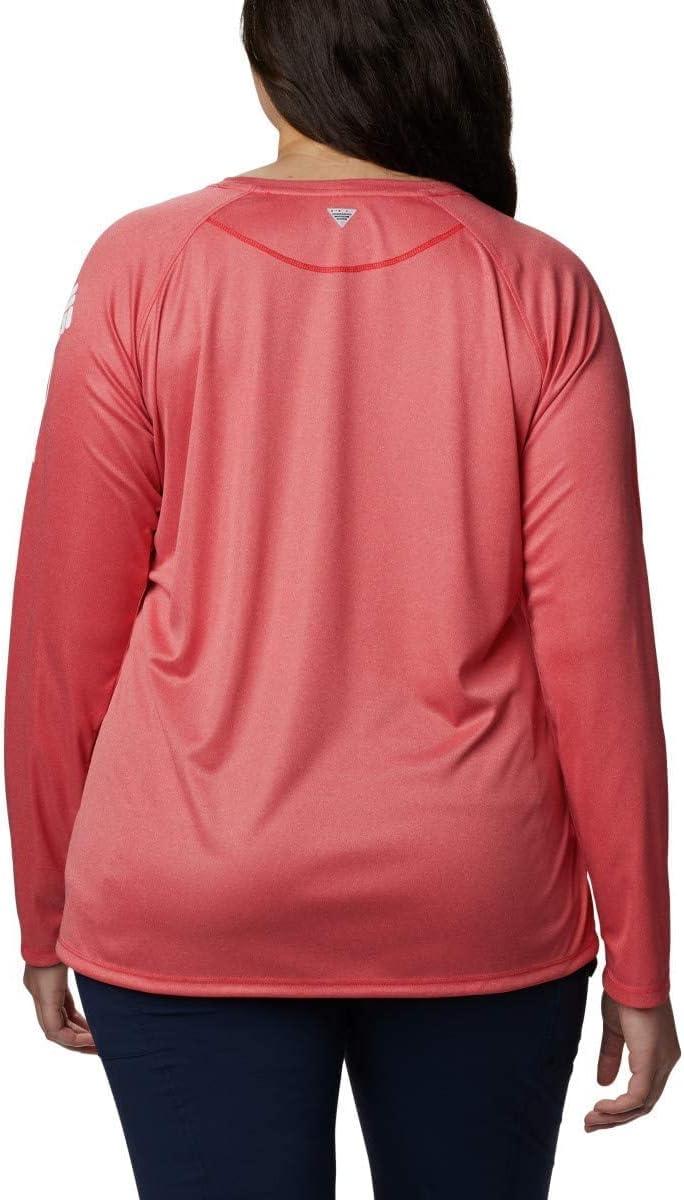 imageColumbia Womens Tidal Tee II Long Sleeve HoodieCarbon HeatherRed Spark Logo