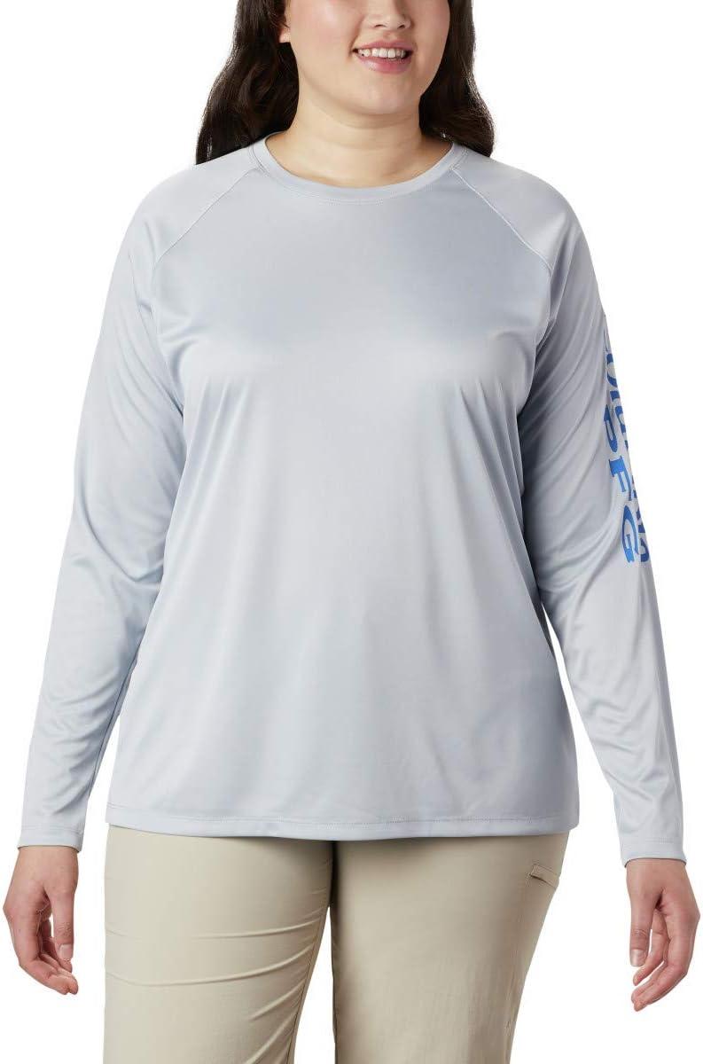 imageColumbia Womens Tidal Tee II Long Sleeve HoodieCirrus Grey HeatherStormy Blue Logo