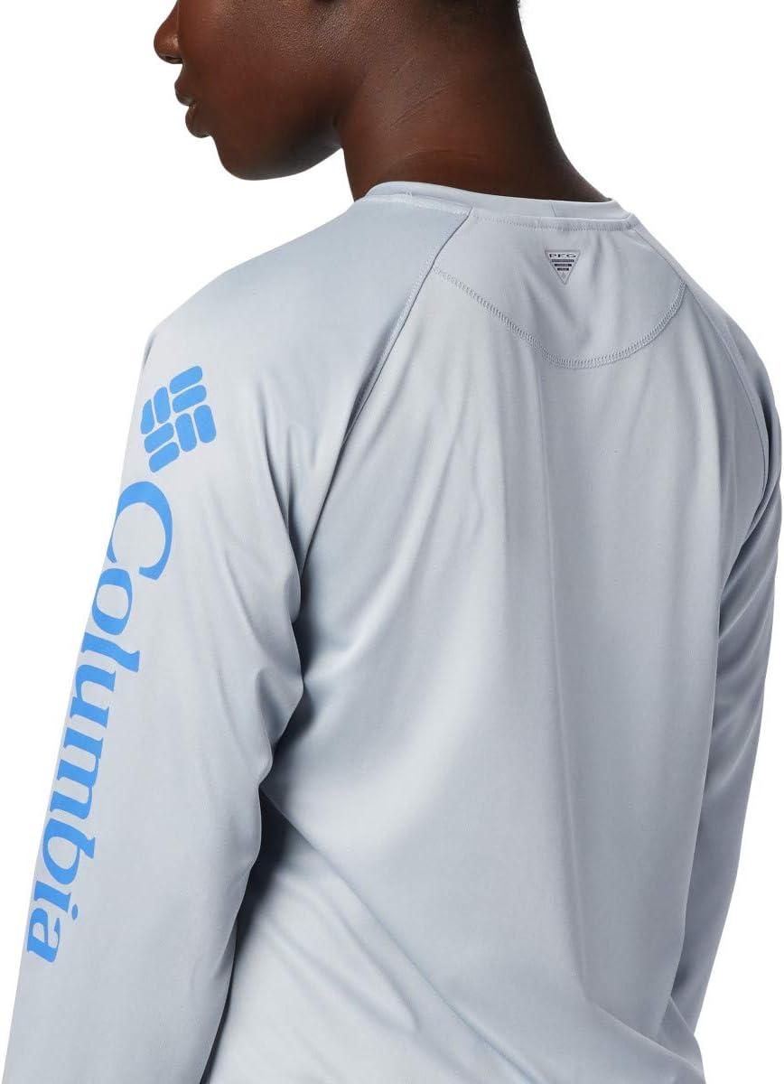 imageColumbia Womens Tidal Tee II Long Sleeve HoodieCirrus Grey HeatherStormy Blue Logo
