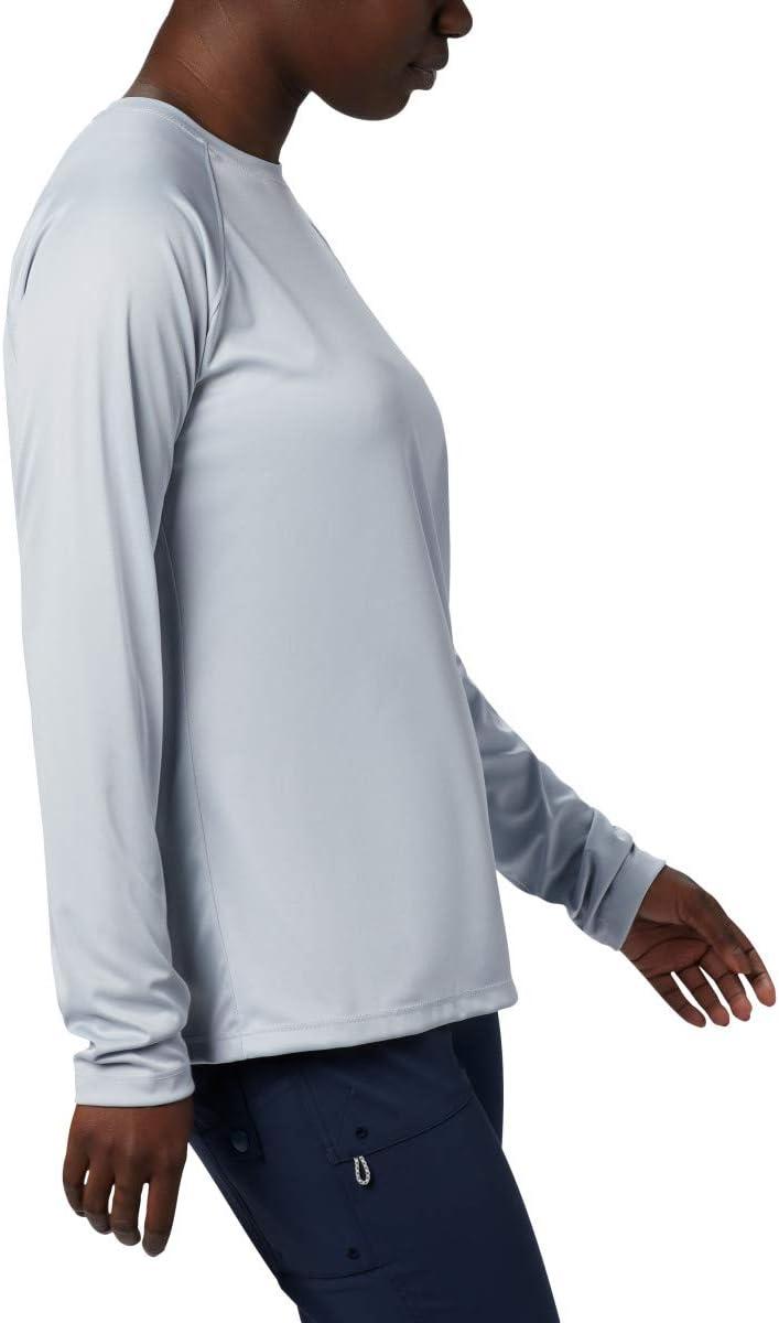 imageColumbia Womens Tidal Tee II Long Sleeve HoodieCirrus Grey HeatherStormy Blue Logo
