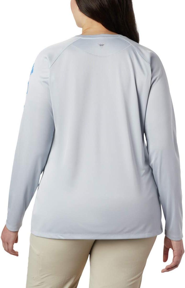 imageColumbia Womens Tidal Tee II Long Sleeve HoodieCirrus Grey HeatherStormy Blue Logo