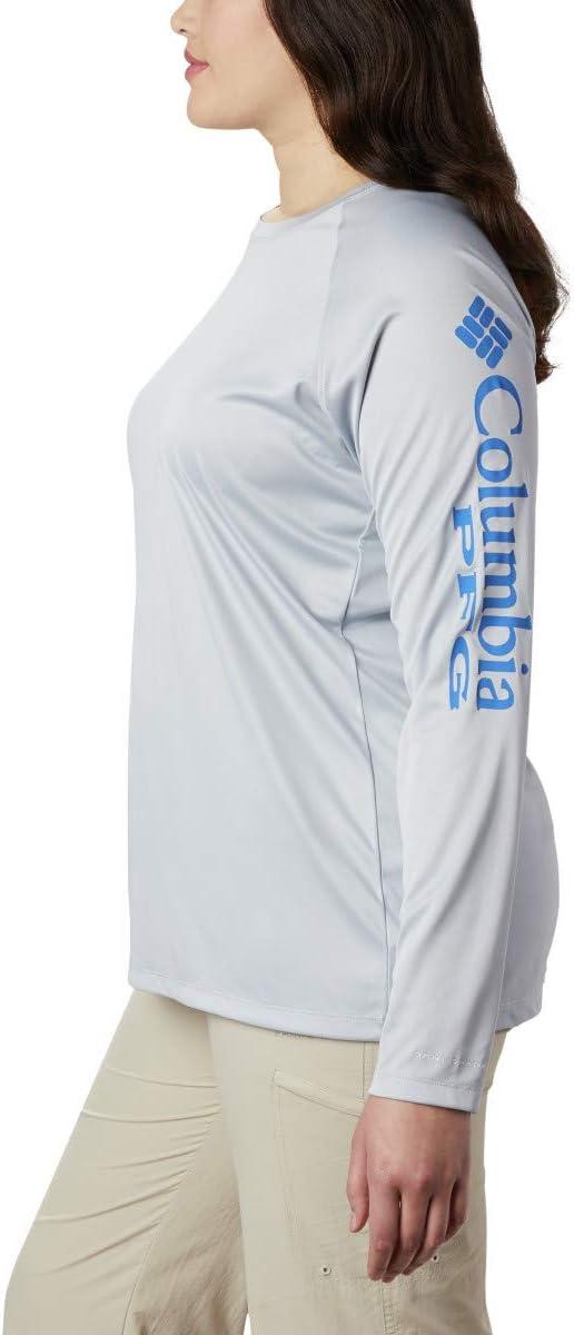 imageColumbia Womens Tidal Tee II Long Sleeve HoodieCirrus Grey HeatherStormy Blue Logo
