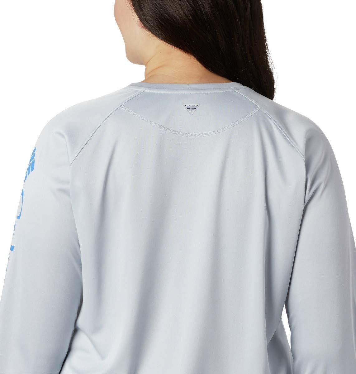 imageColumbia Womens Tidal Tee II Long Sleeve HoodieCirrus Grey HeatherStormy Blue Logo