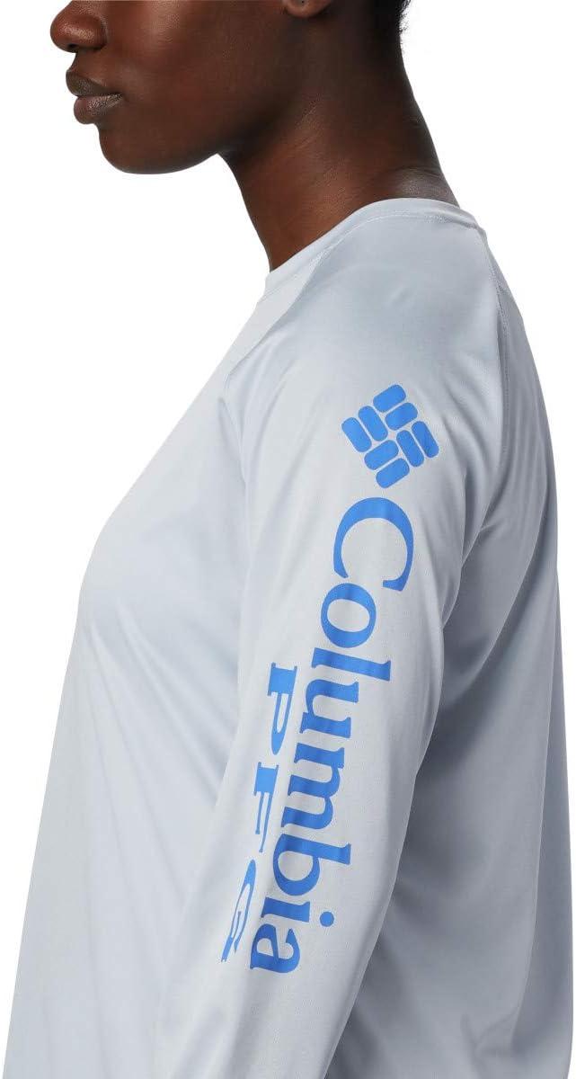 imageColumbia Womens Tidal Tee II Long Sleeve HoodieCirrus Grey HeatherStormy Blue Logo