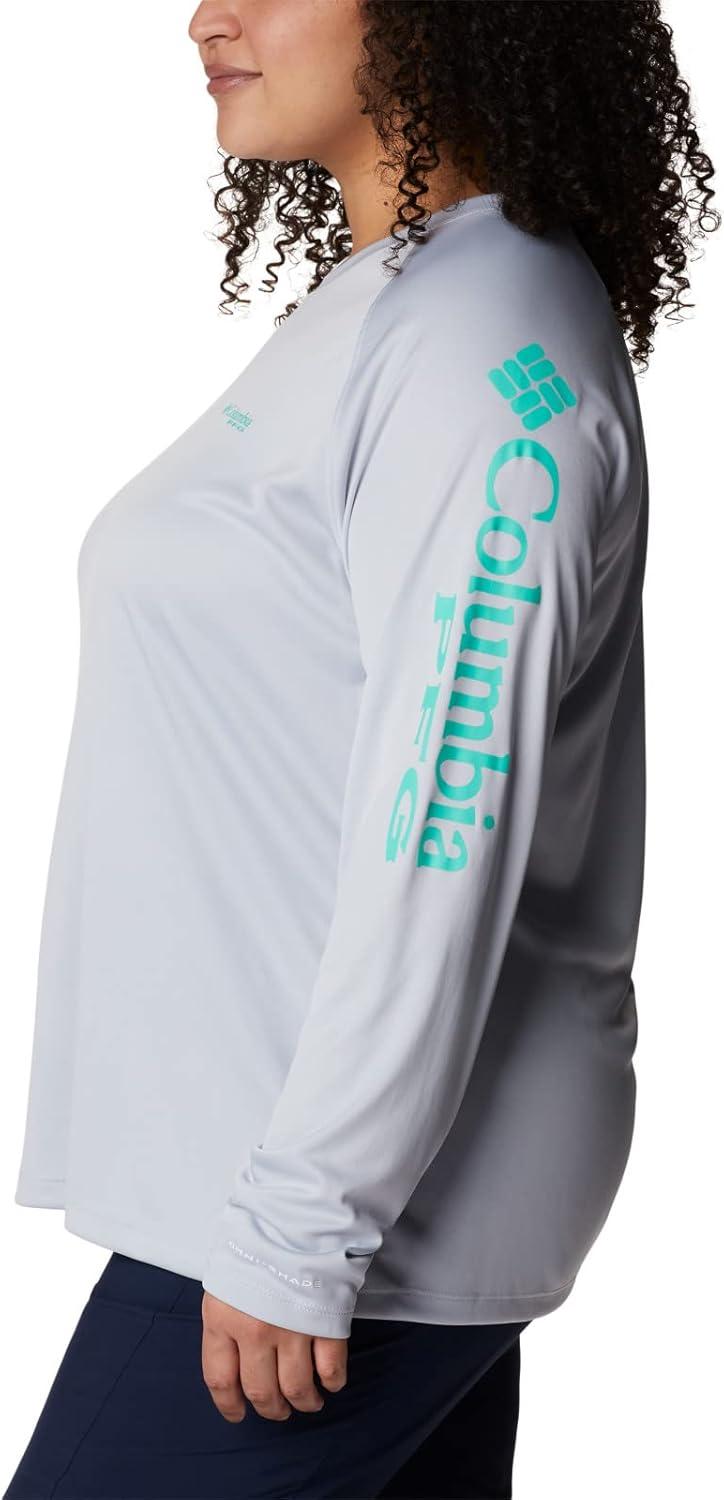 imageColumbia Womens Tidal Tee II Long Sleeve HoodieCirrus GreyElectric Turquoise Logo