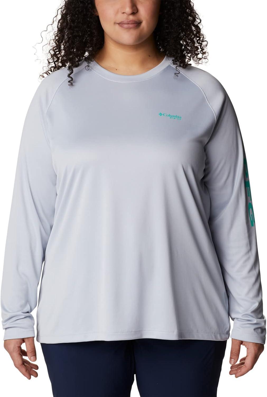 imageColumbia Womens Tidal Tee II Long Sleeve HoodieCirrus GreyElectric Turquoise Logo