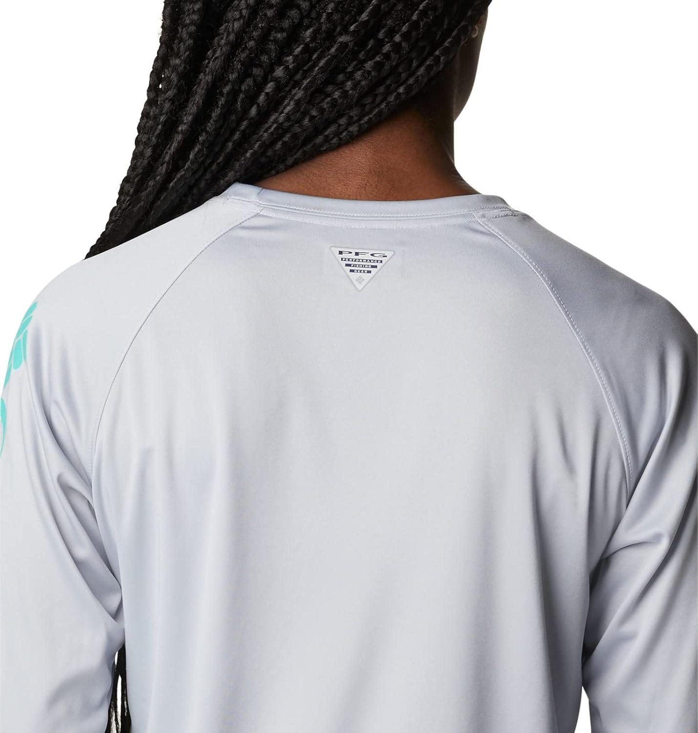 imageColumbia Womens Tidal Tee II Long Sleeve HoodieCirrus GreyElectric Turquoise Logo