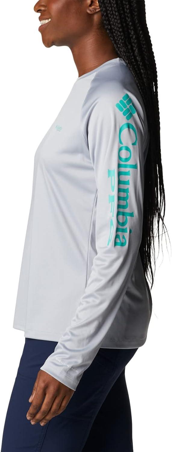 imageColumbia Womens Tidal Tee II Long Sleeve HoodieCirrus GreyElectric Turquoise Logo