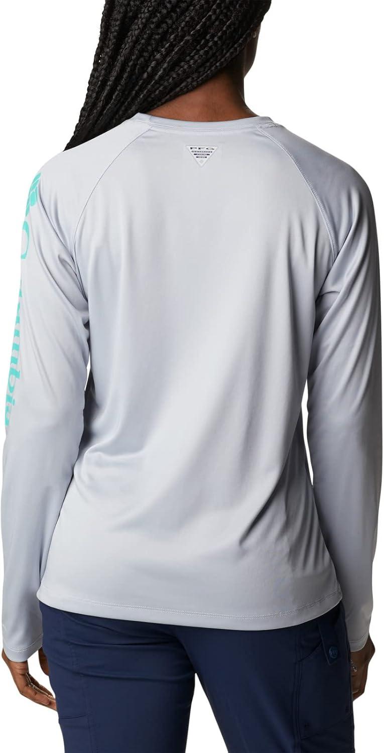 imageColumbia Womens Tidal Tee II Long Sleeve HoodieCirrus GreyElectric Turquoise Logo