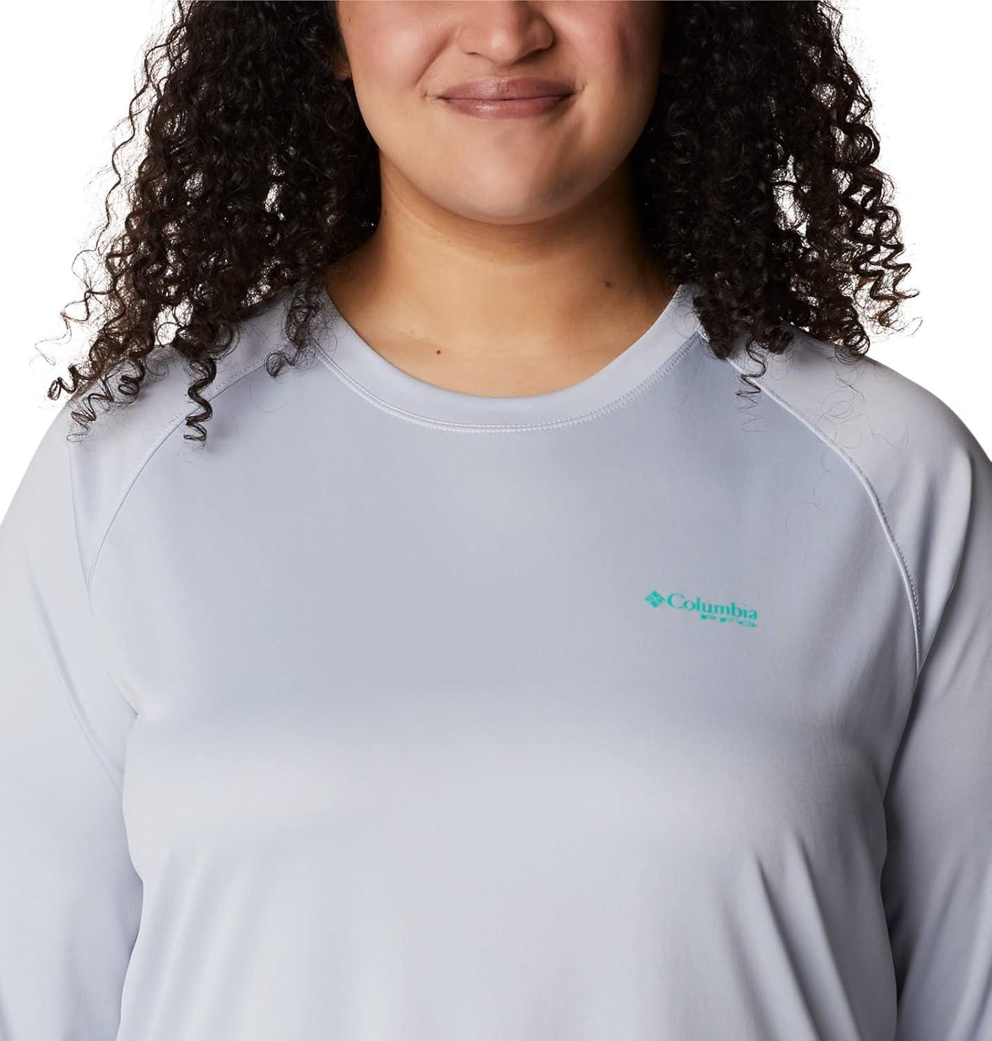 imageColumbia Womens Tidal Tee II Long Sleeve HoodieCirrus GreyElectric Turquoise Logo