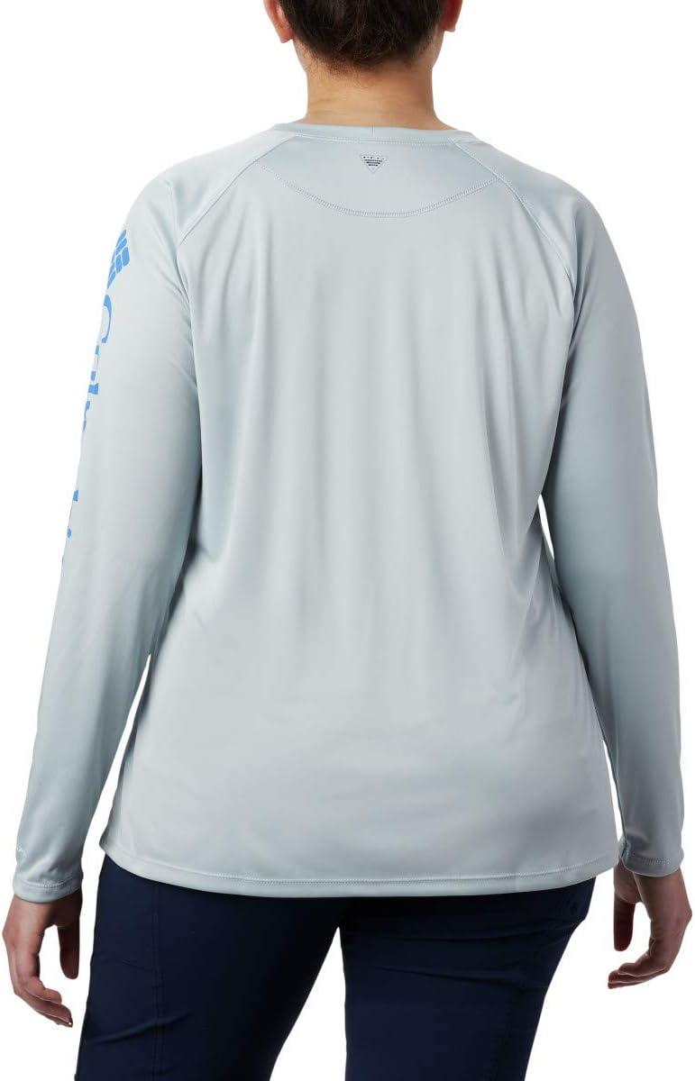 imageColumbia Womens Tidal Tee II Long Sleeve HoodieCirrus GreyStormy Blue Logo
