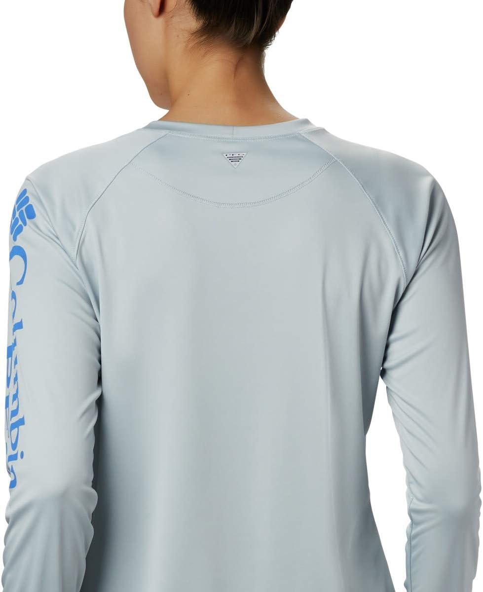 imageColumbia Womens Tidal Tee II Long Sleeve HoodieCirrus GreyStormy Blue Logo