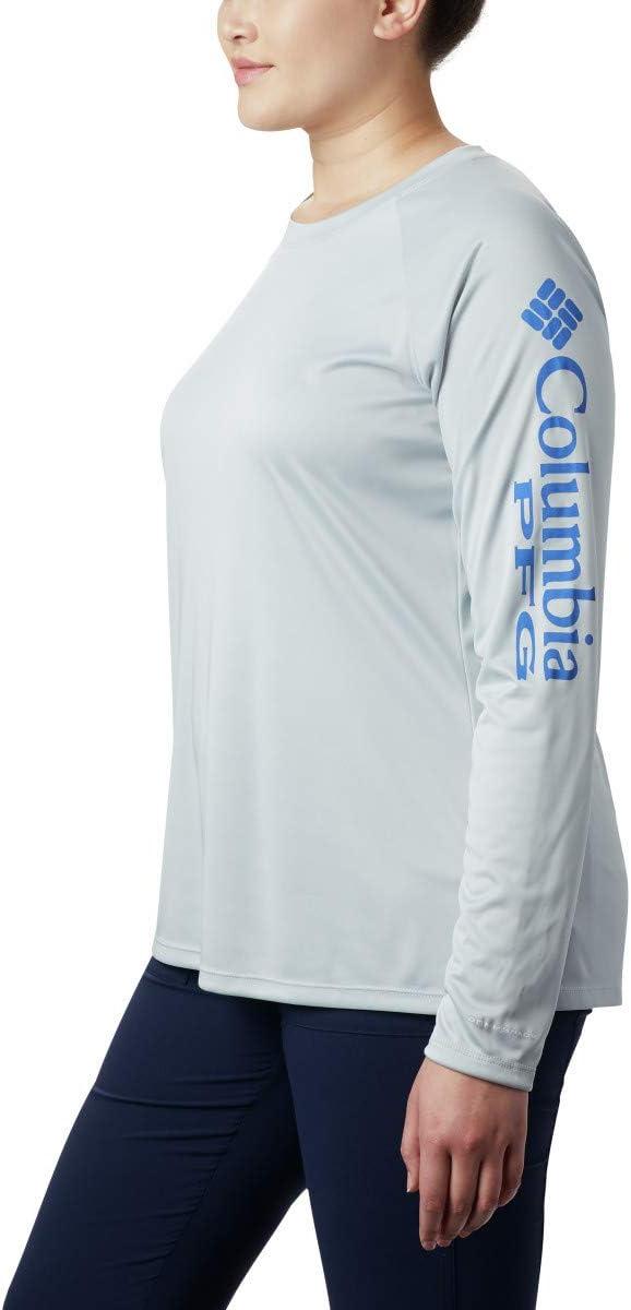 imageColumbia Womens Tidal Tee II Long Sleeve HoodieCirrus GreyStormy Blue Logo