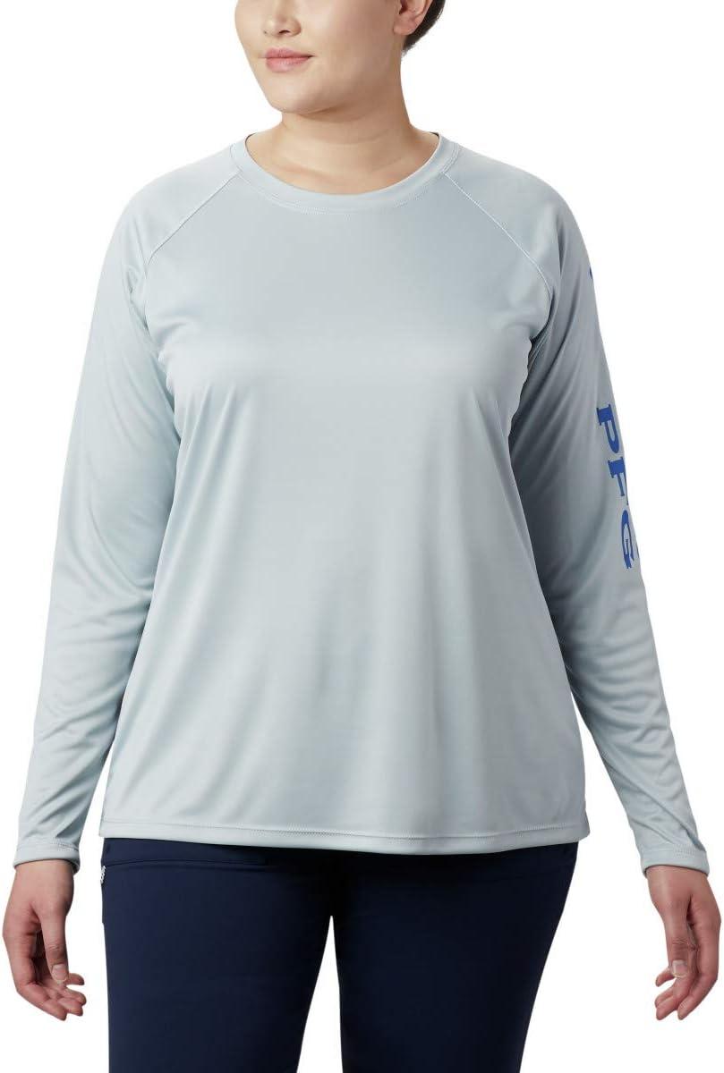 imageColumbia Womens Tidal Tee II Long Sleeve HoodieCirrus GreyStormy Blue Logo