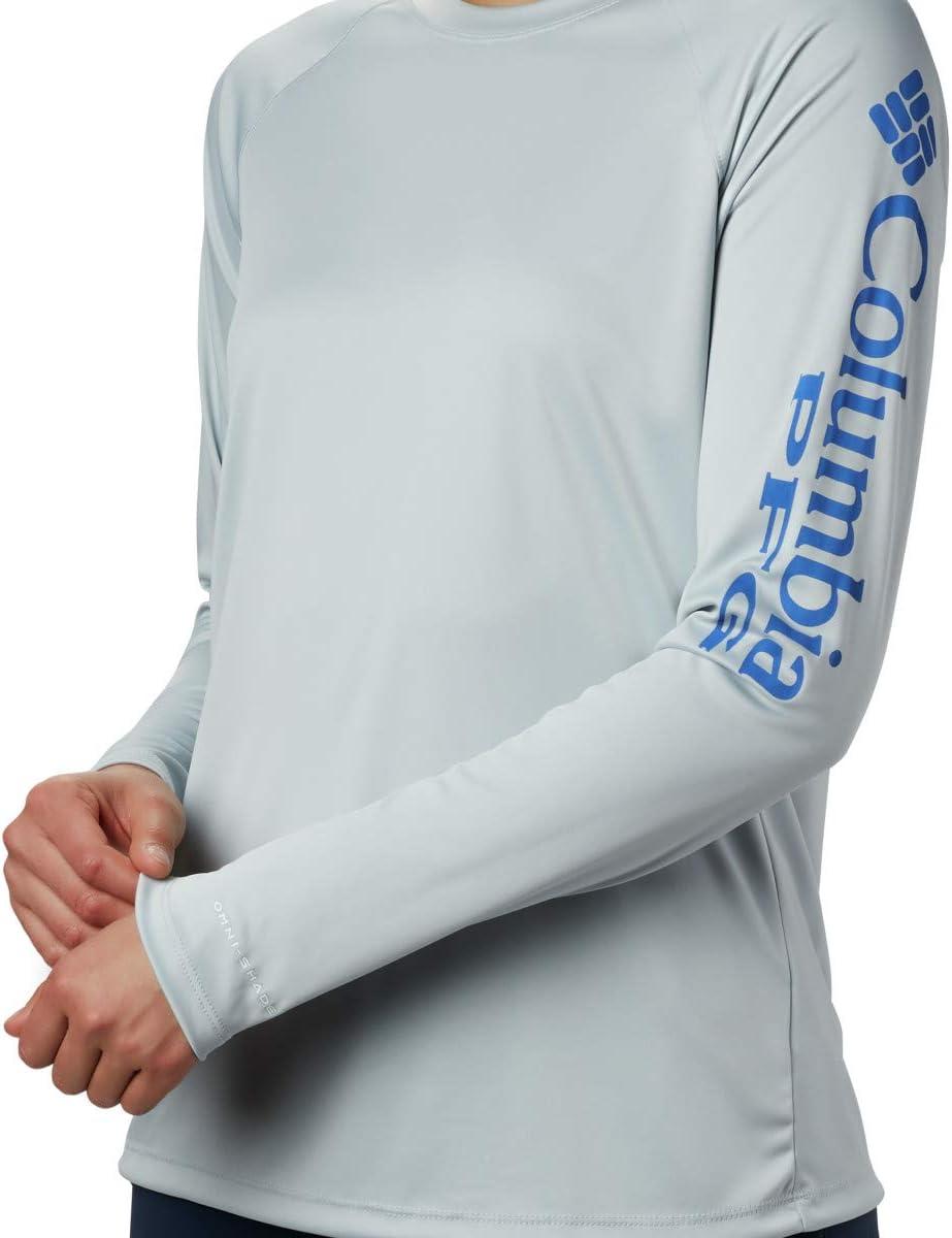 imageColumbia Womens Tidal Tee II Long Sleeve HoodieCirrus GreyStormy Blue Logo