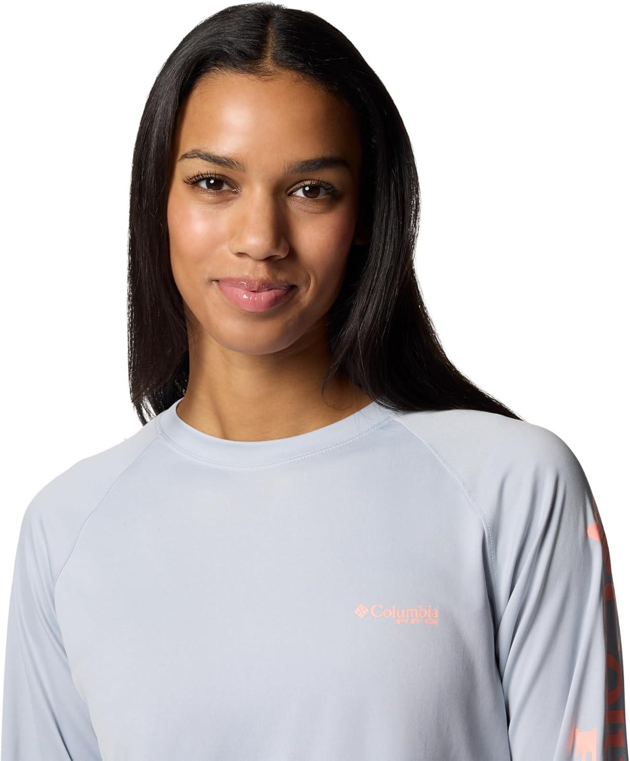 imageColumbia Womens Tidal Tee II Long Sleeve HoodieCirrus GreyTiki Pink Logo