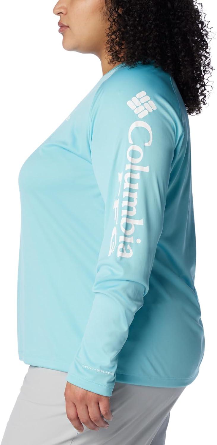 imageColumbia Womens Tidal Tee II Long Sleeve HoodieCocoa ButterSalmon Logo