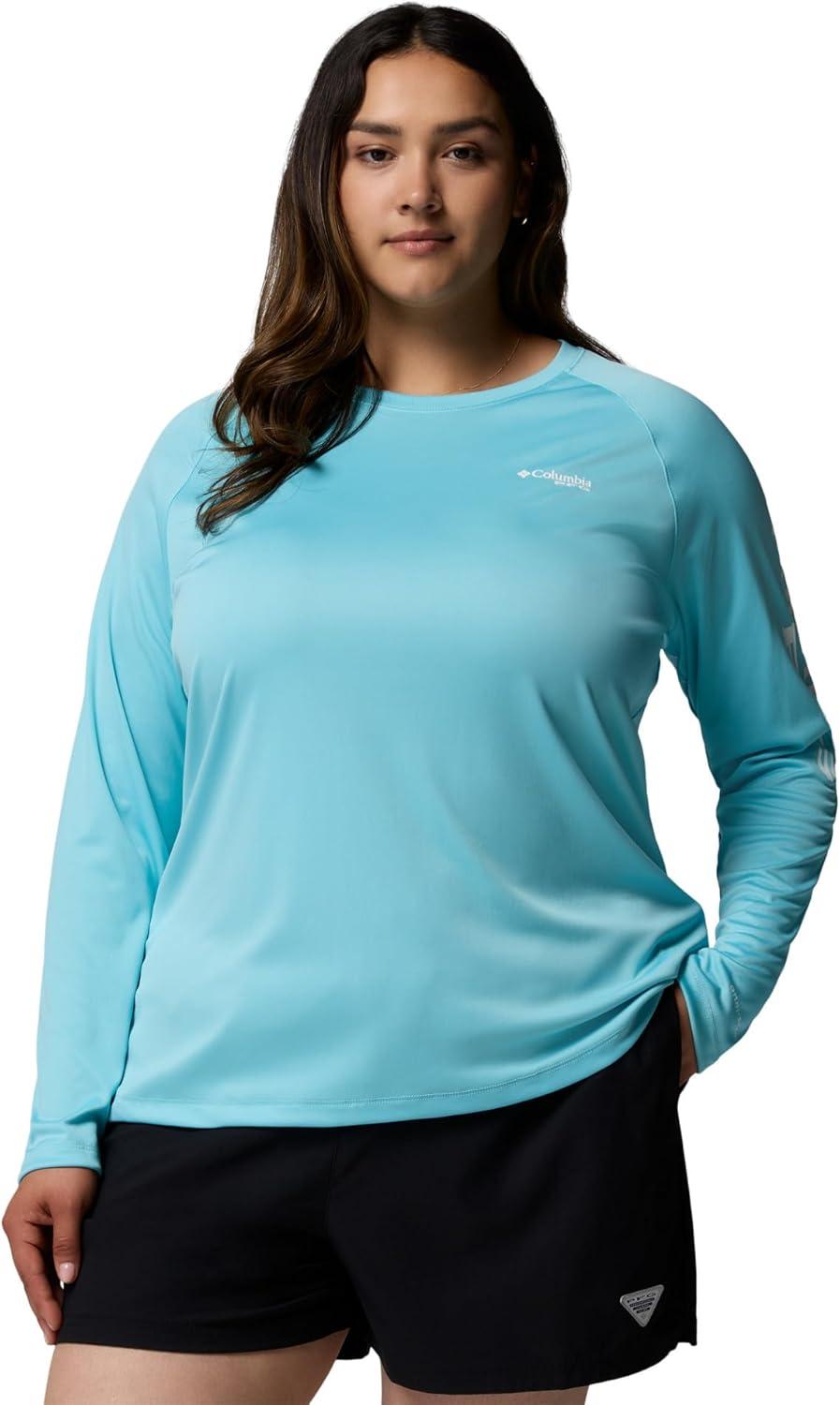imageColumbia Womens Tidal Tee II Long Sleeve HoodieCocoa ButterSalmon Logo