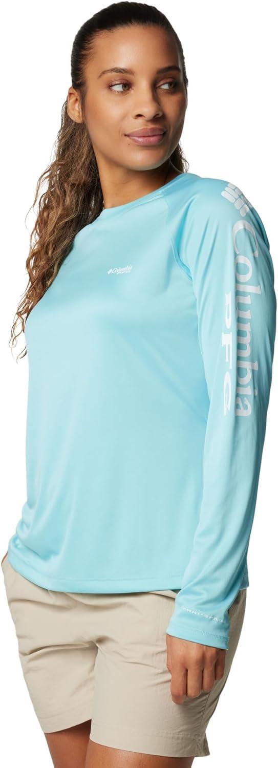 imageColumbia Womens Tidal Tee II Long Sleeve HoodieCocoa ButterSalmon Logo