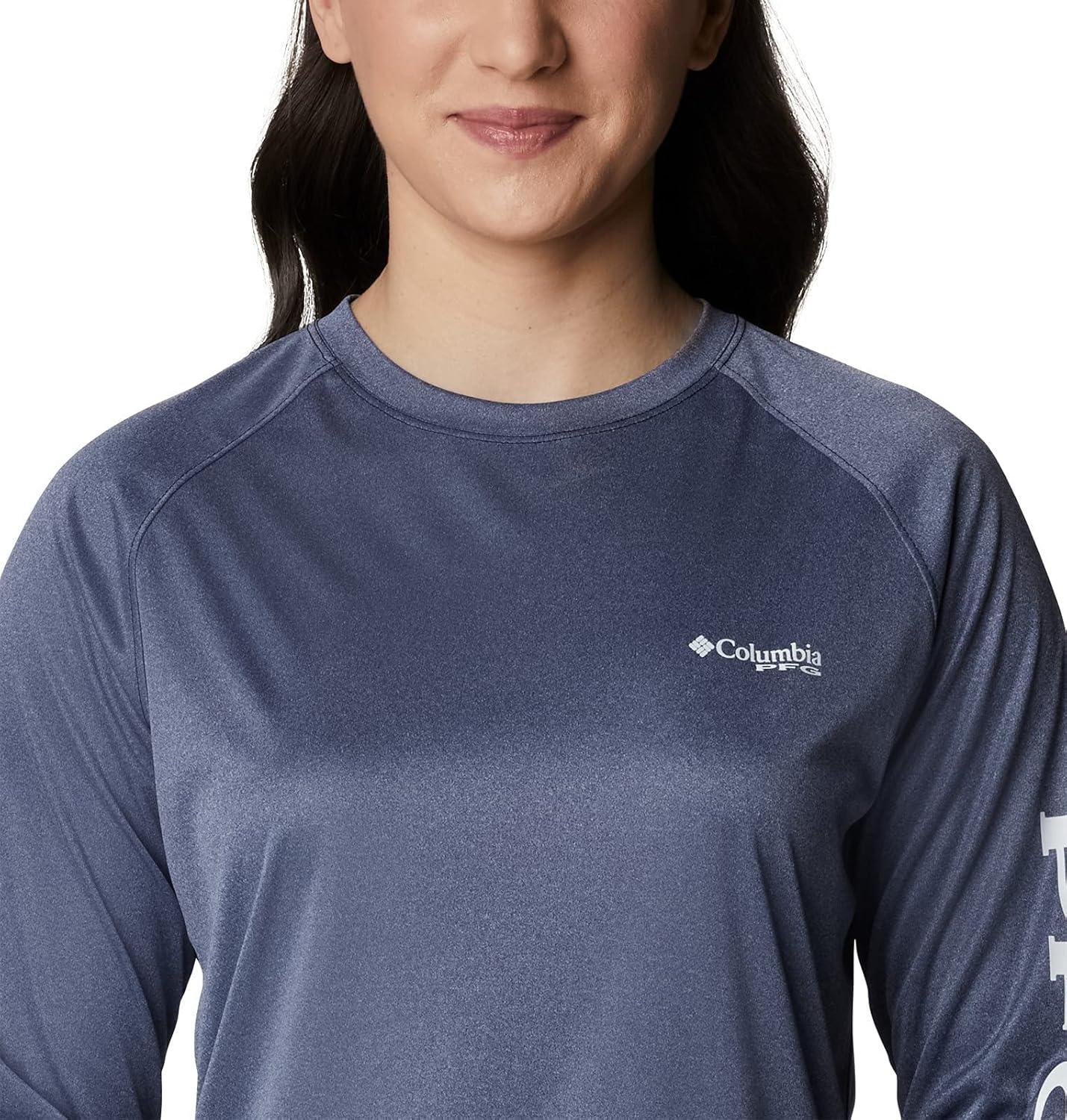 imageColumbia Womens Tidal Tee II Long Sleeve HoodieCollegiate Navy HeatherWhite Logo