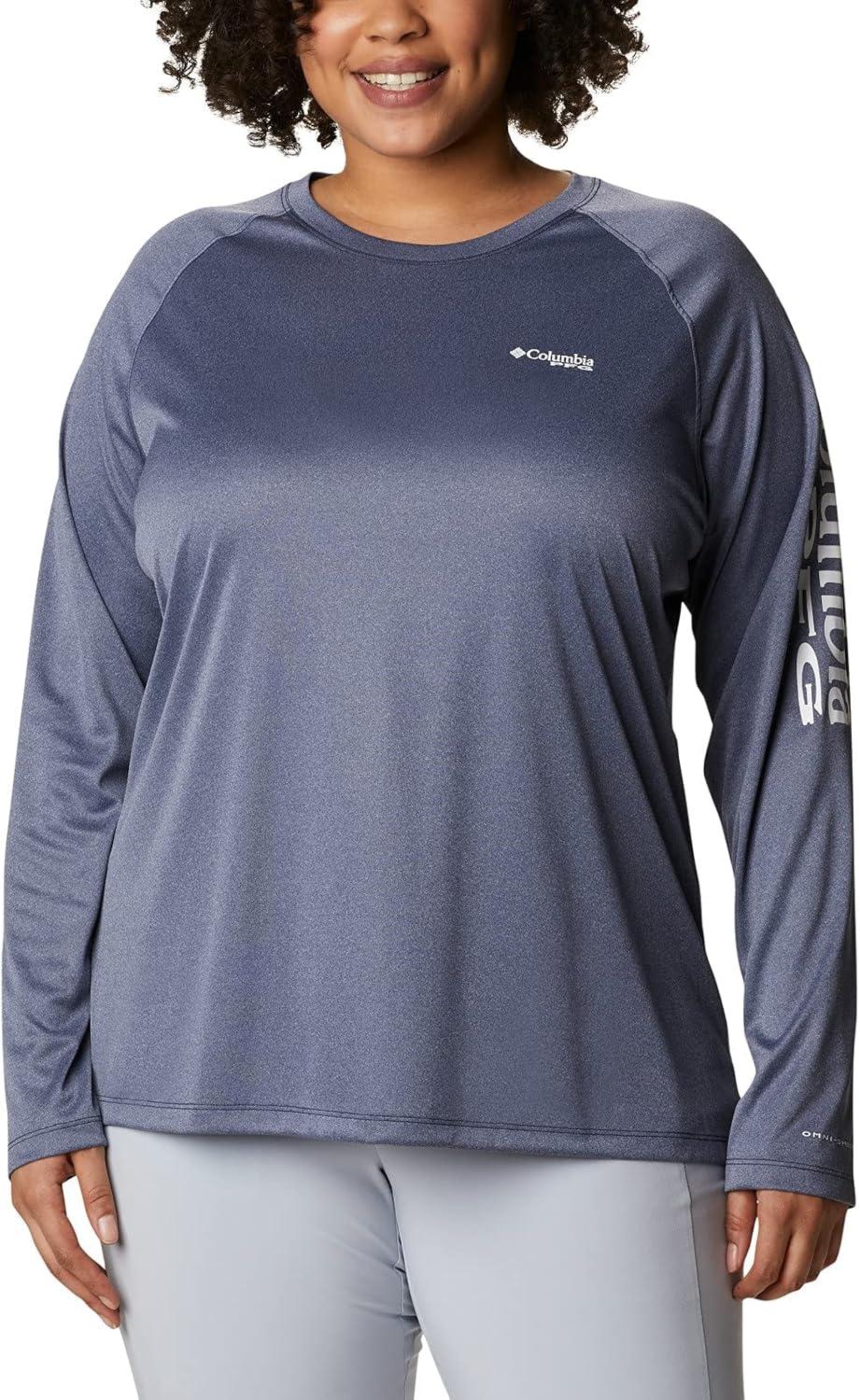 imageColumbia Womens Tidal Tee II Long Sleeve HoodieCollegiate Navy HeatherWhite Logo