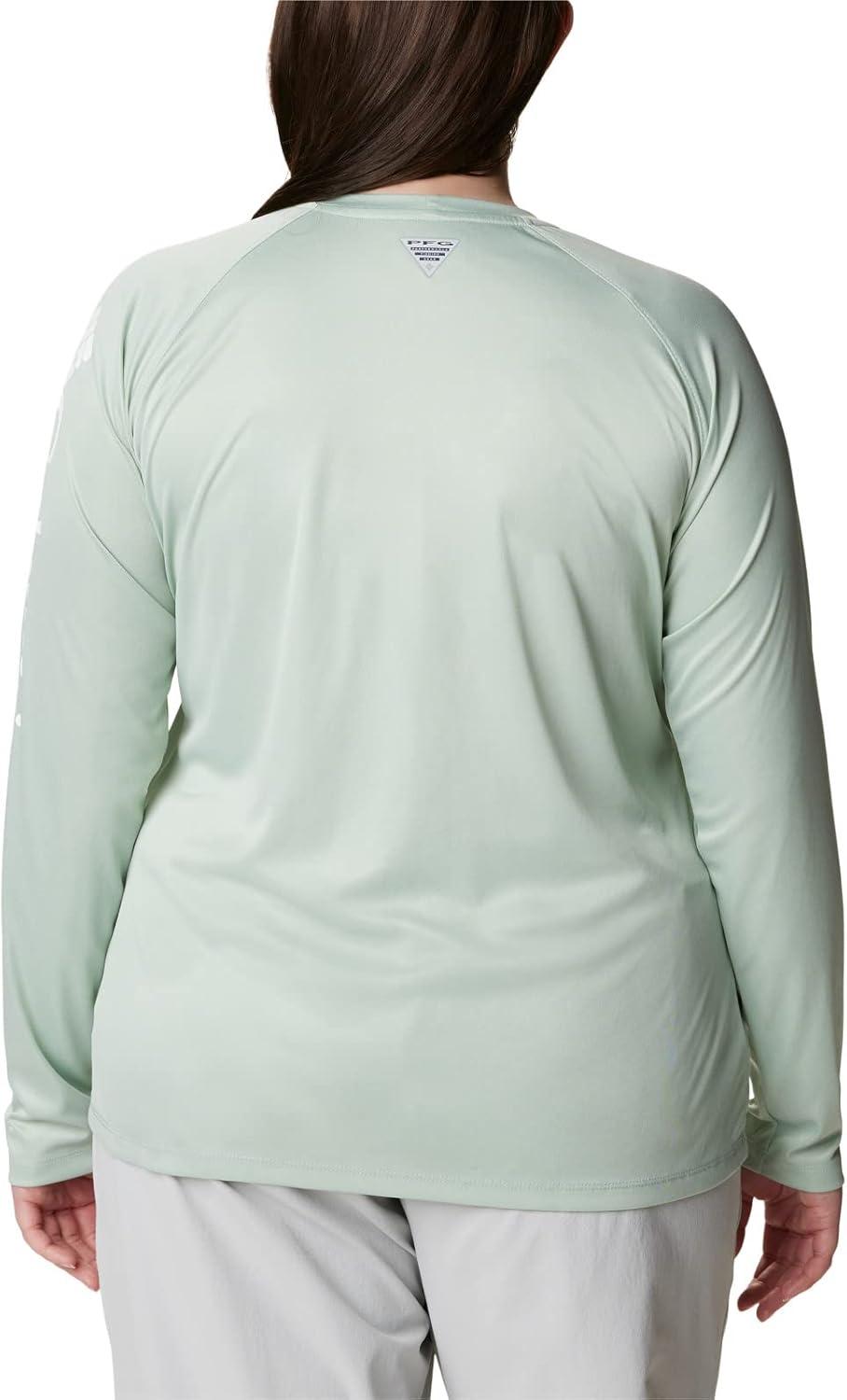 imageColumbia Womens Tidal Tee II Long Sleeve HoodieCool Green HeatherWhite Logo