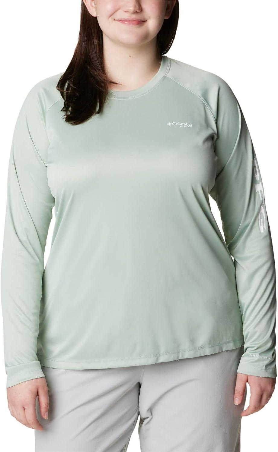 imageColumbia Womens Tidal Tee II Long Sleeve HoodieCool Green HeatherWhite Logo