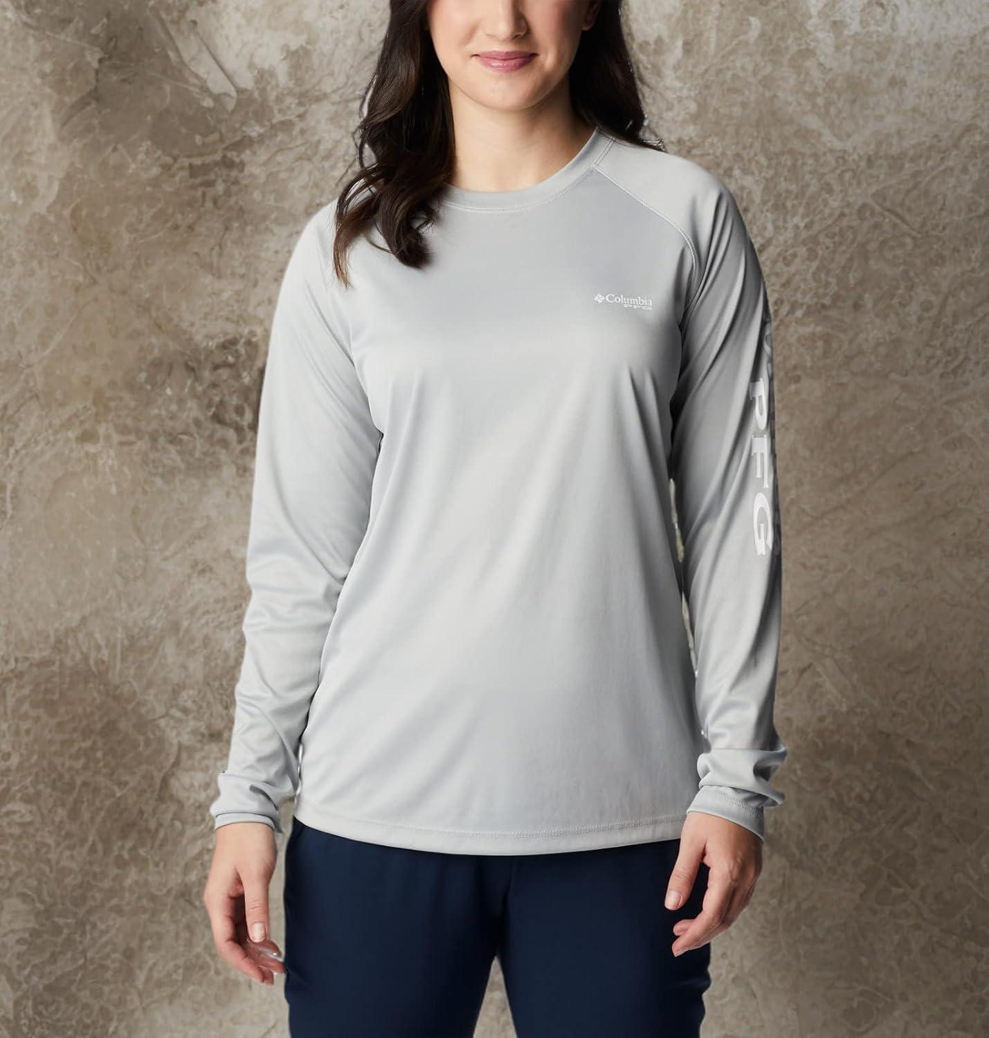 imageColumbia Womens Tidal Tee II Long Sleeve HoodieCool Grey HeatherWhite Logo
