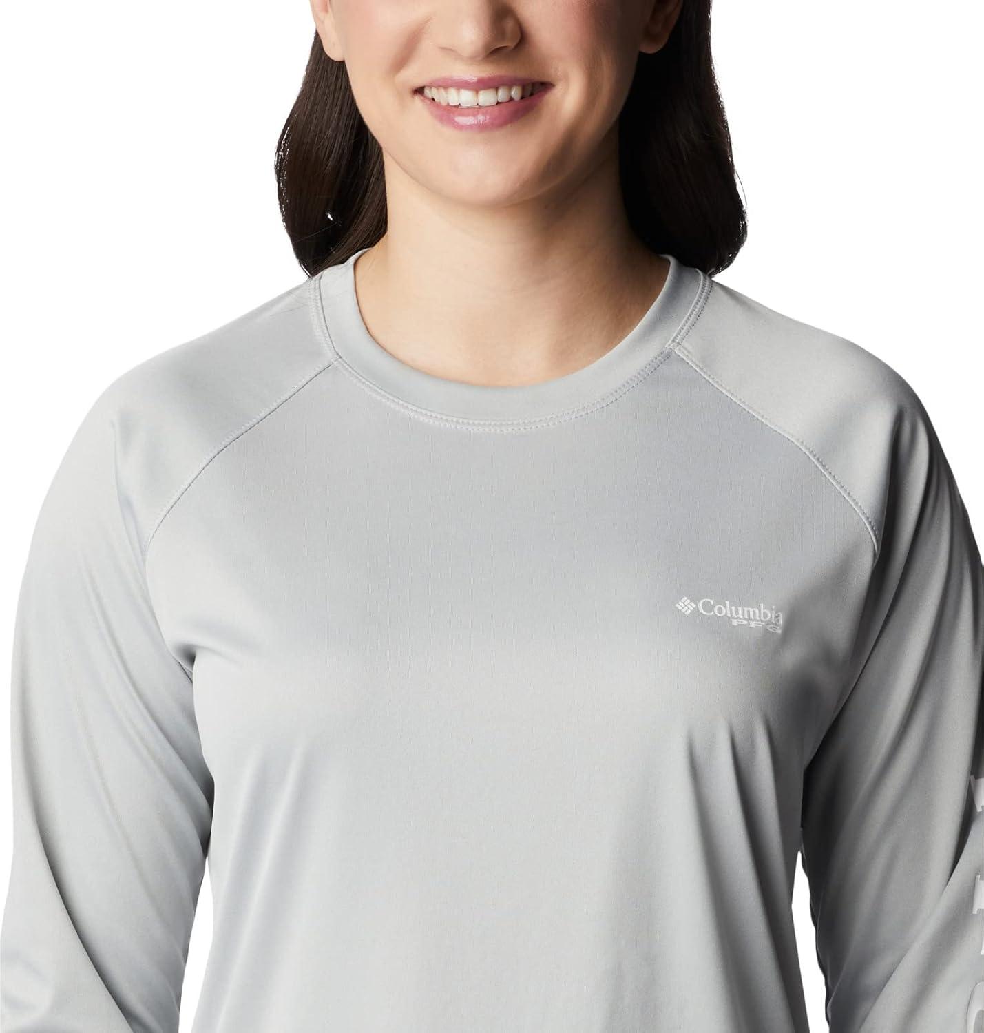 imageColumbia Womens Tidal Tee II Long Sleeve HoodieCool Grey HeatherWhite Logo