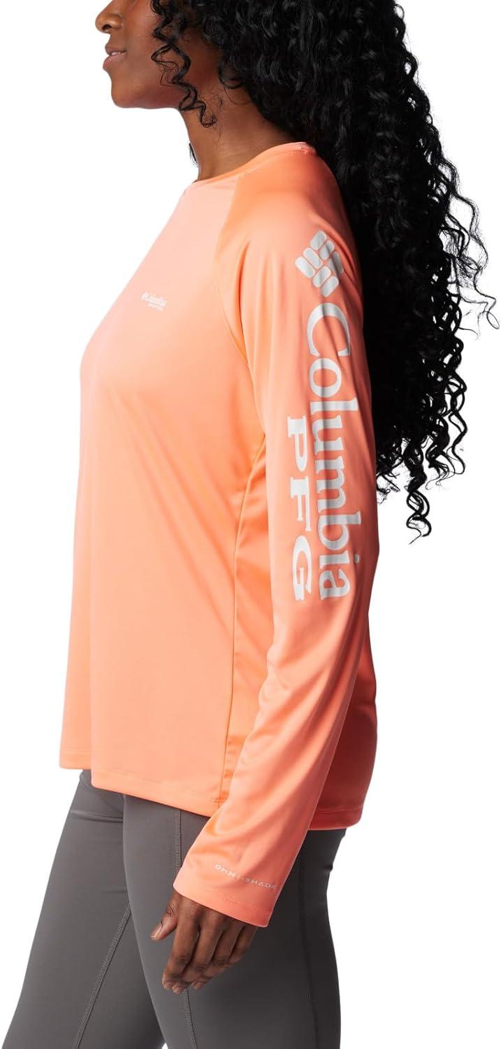 imageColumbia Womens Tidal Tee II Long Sleeve HoodieCoral Glow White Logo