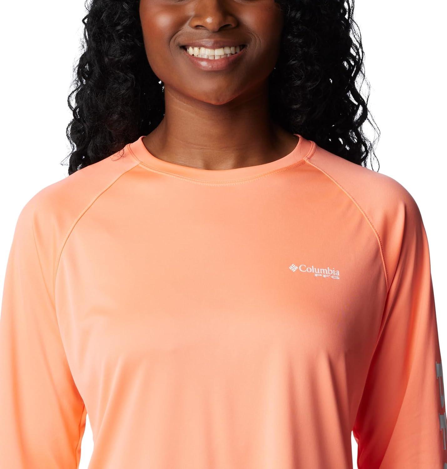 imageColumbia Womens Tidal Tee II Long Sleeve HoodieCoral Glow White Logo
