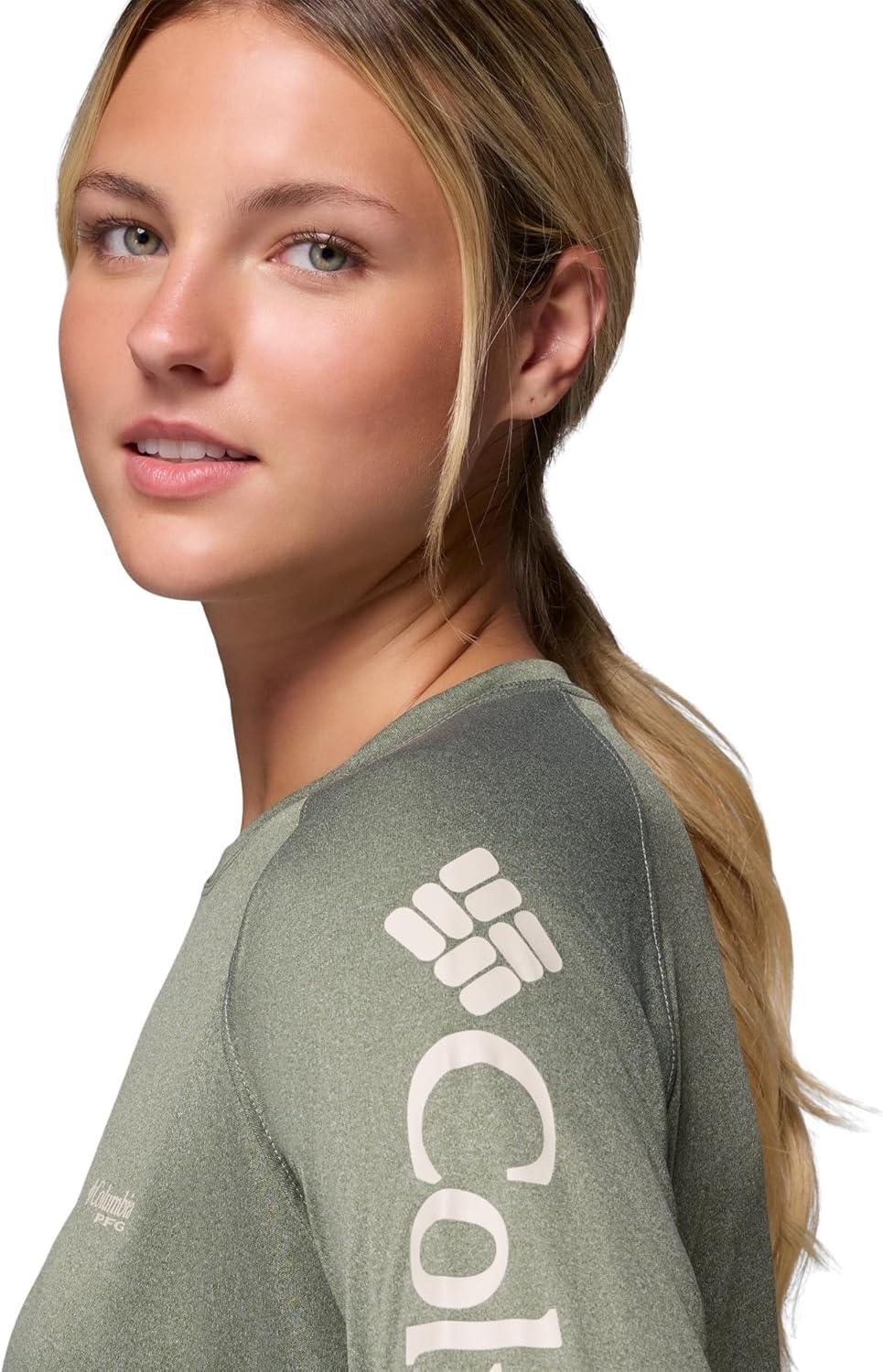 imageColumbia Womens Tidal Tee II Long Sleeve HoodieCypress HeatherDark Stone Logo
