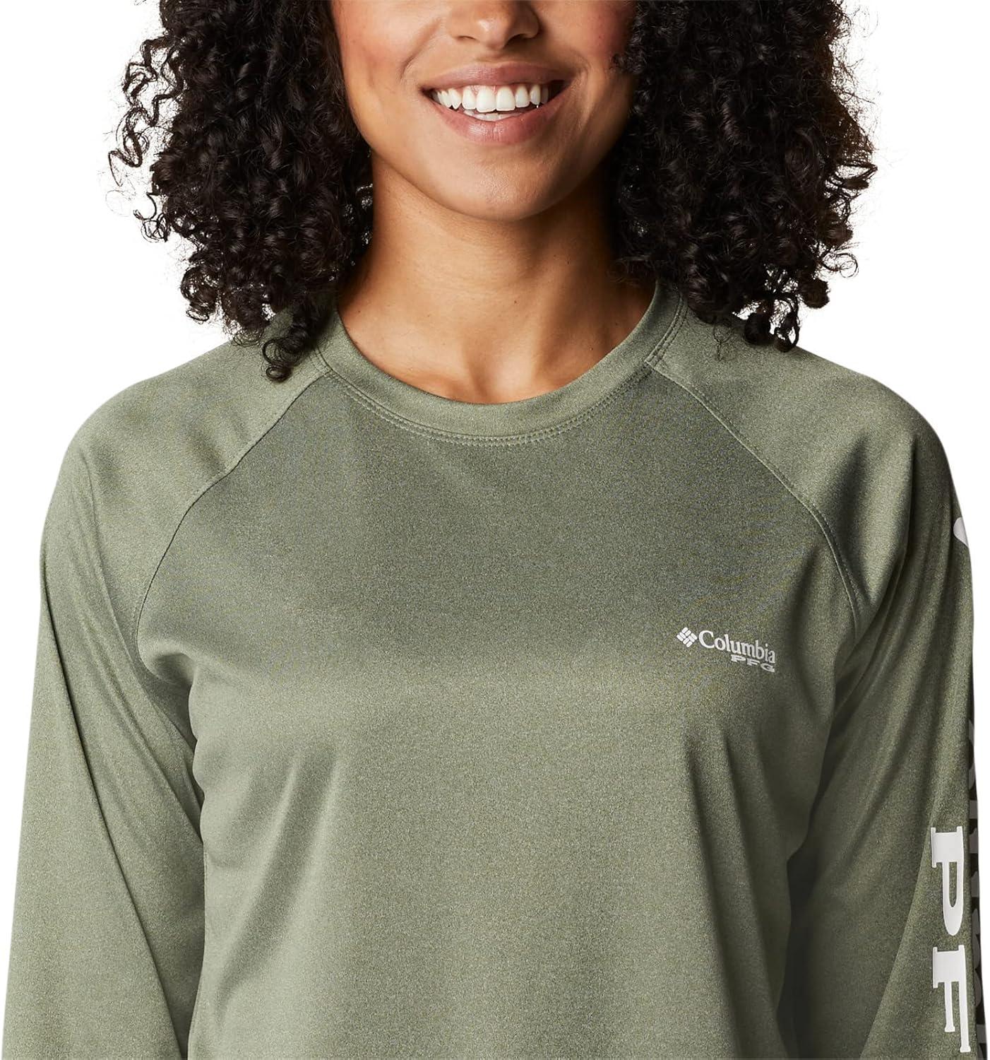 imageColumbia Womens Tidal Tee II Long Sleeve HoodieCypress HeatherWhite Logo